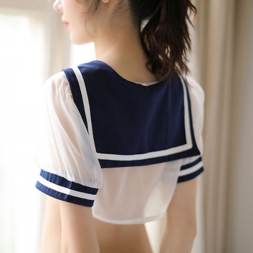 史黛絲 清純少女性感網(wǎng)紗透視水手學(xué)生裝